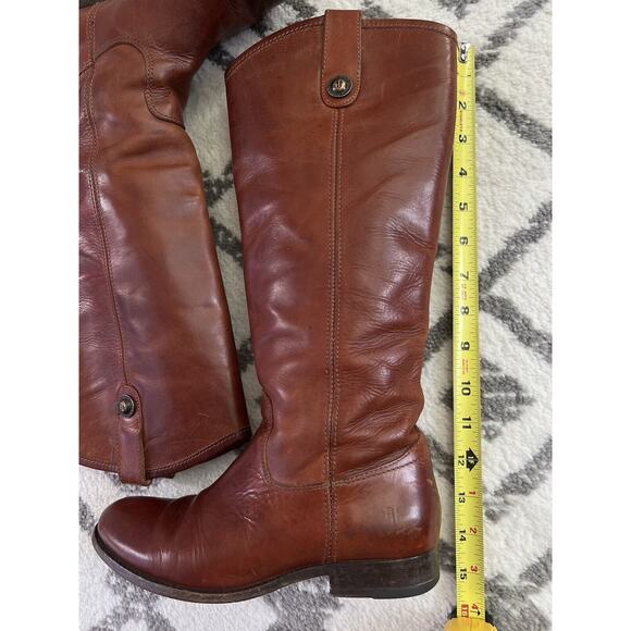 FRYE Melissa Button Brown Buffed Waxy Leather Tall Lug Riding Boots - Picture 9 of 11